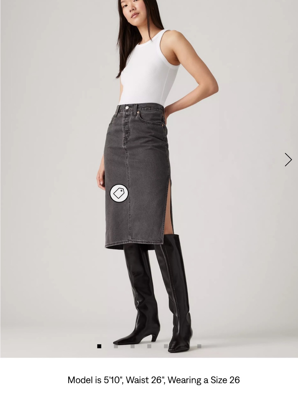 Levi's Charcoal Gray Denim Midi Skirt with Side Slit